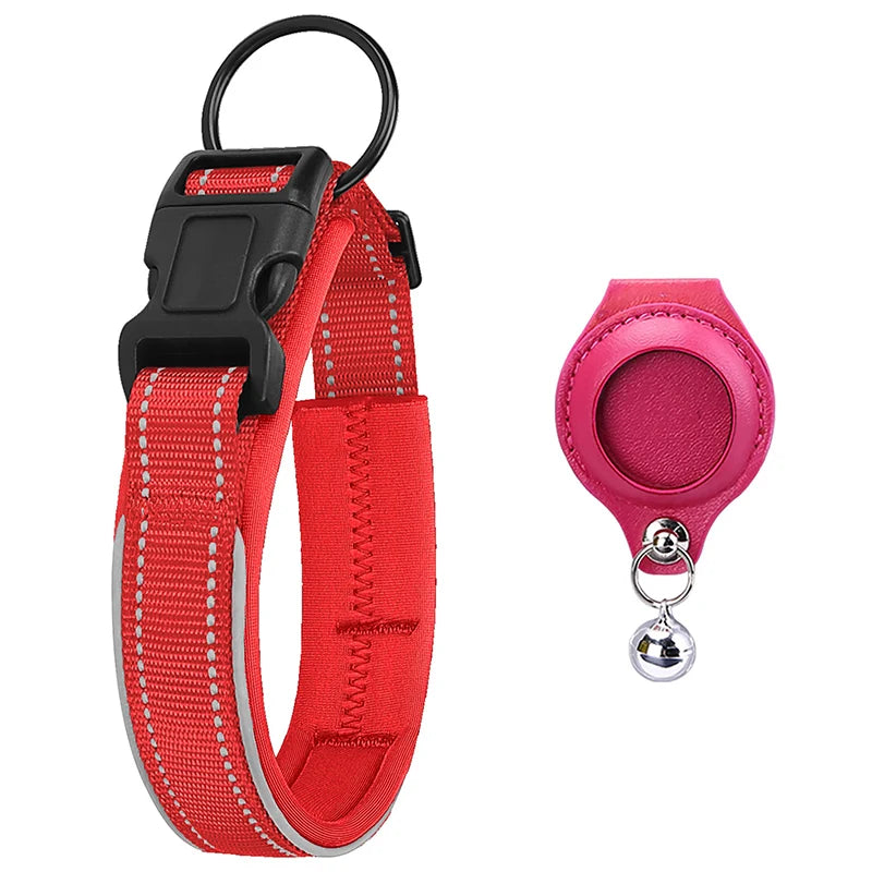 Reflecterende hondenhalsband met AirTag houder en zachte voering voor extra veiligheid