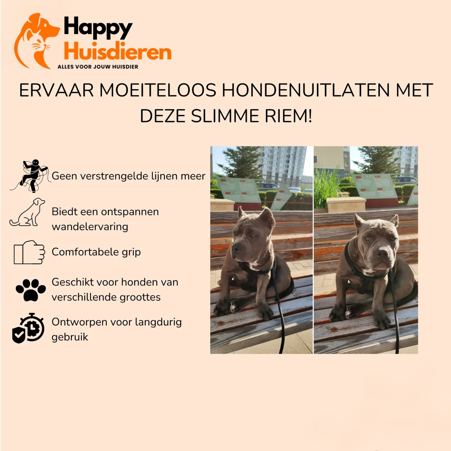 VrijeKnoop Wandelriem | Duurzame Hondenriem voor Meerdere Honden Zonder Knopen